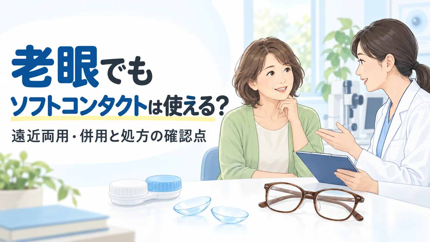 老眼でも。ソフトコンタクトは使える？。遠近両用・併用と処方の確認点