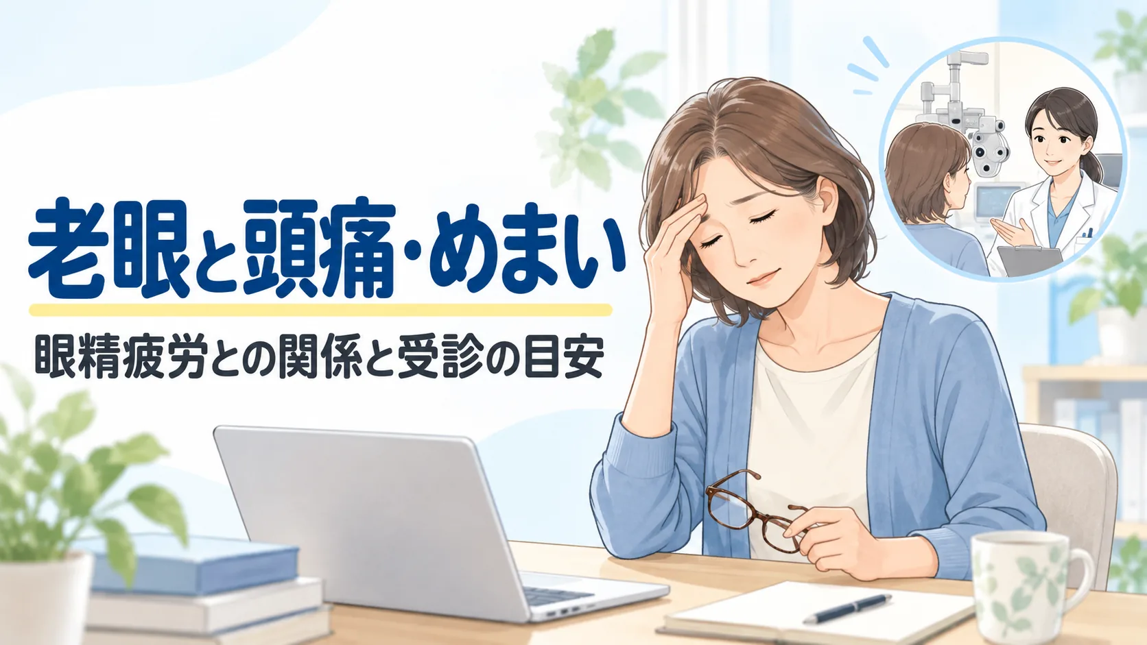 老眼と頭痛・めまい。眼精疲労との関係と受診の目安